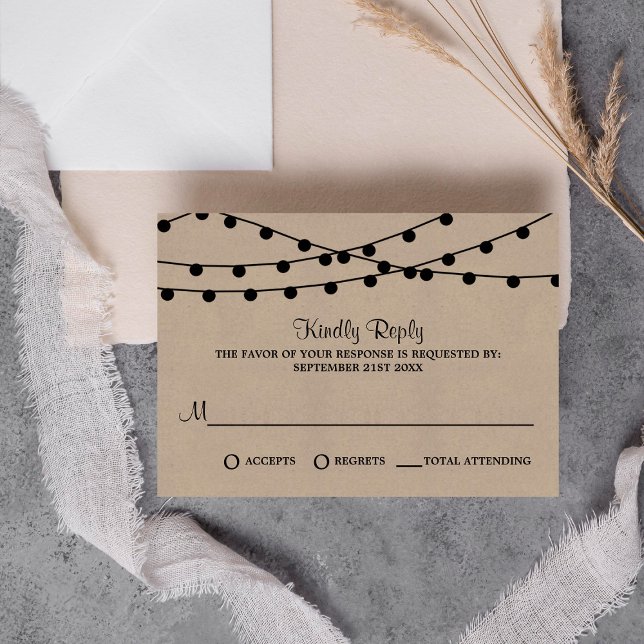 Tarjeta De Confirmación De Asistencia La colección de Bodas Rustic Kraft Lights (Subido por el creador)