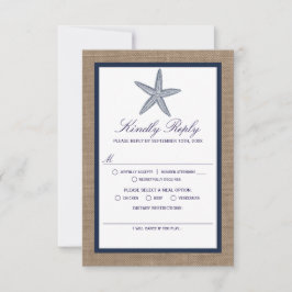 Tarjeta De Confirmación De Asistencia La colección de bodas Starfish Burlap Beach de la