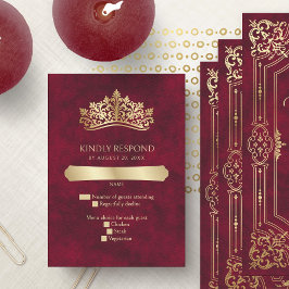 Tarjeta De Confirmación De Asistencia La Corona Roja de Tiara Elegante Quinceanera