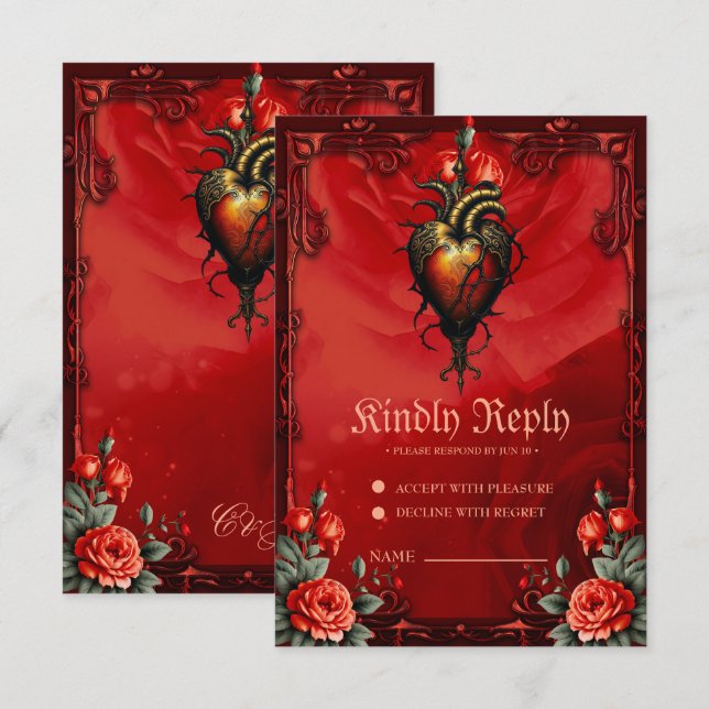 Tarjeta De Confirmación De Asistencia La elegancia gótica del corazón (Anverso / Reverso)