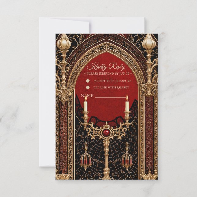 Tarjeta De Confirmación De Asistencia La elegancia oscura del estilo gótico. (Anverso)