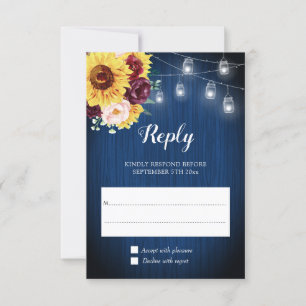 Tarjeta De Confirmación De Asistencia La marina del girasol Jar azul ilumina a Boda flor