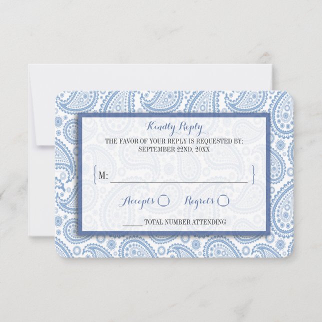 Tarjeta De Confirmación De Asistencia La moderna colección de Bodas Paisley - Azul (Anverso)