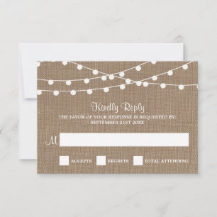 Tarjeta De Confirmación De Asistencia La Rustic Burlap String ilumina la colección Boda