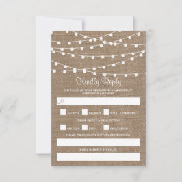 Tarjeta De Confirmación De Asistencia La Rustic Burlap String ilumina la colección Boda