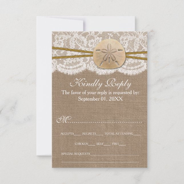 Tarjeta De Confirmación De Asistencia La Rustic Sand Dollar Beach Wedding (Anverso)