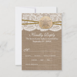 Tarjeta De Confirmación De Asistencia La Rustic Sand Dollar Beach Wedding