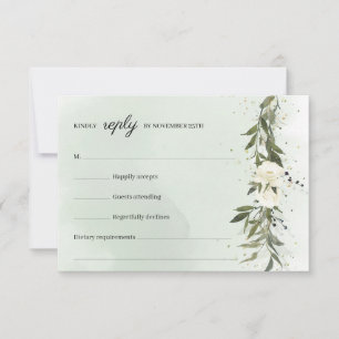 Tarjeta De Confirmación De Asistencia La vegetación moderna del Boho Olive Wreath White