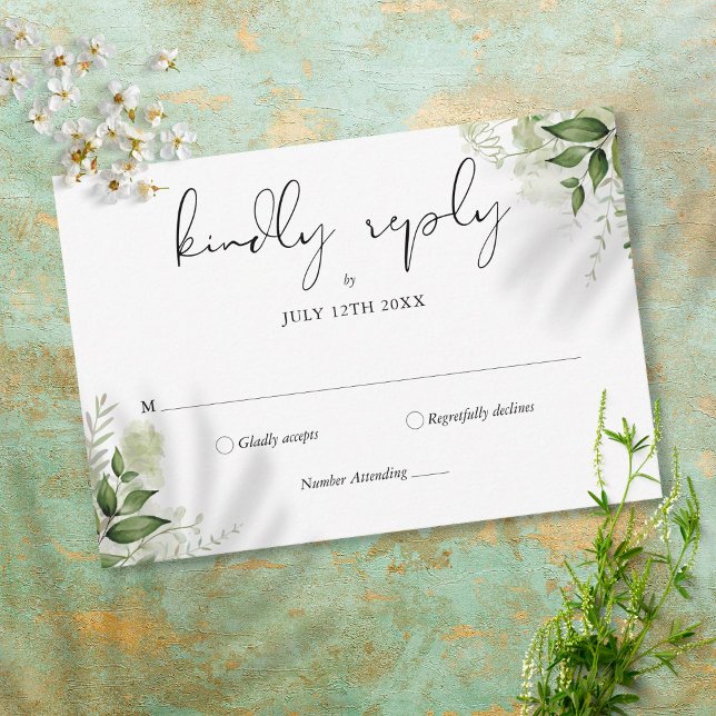 Tarjeta De Confirmación De Asistencia La vegetación rústica deja una boda elegante (Subido por el creador)