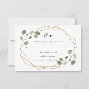 Tarjeta De Confirmación De Asistencia La vegetación simple del eucalipto   Boda geométri