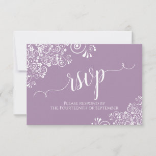Tarjeta De Confirmación De Asistencia Lace blanco sobre Lavender Elegante Boda caligráfi