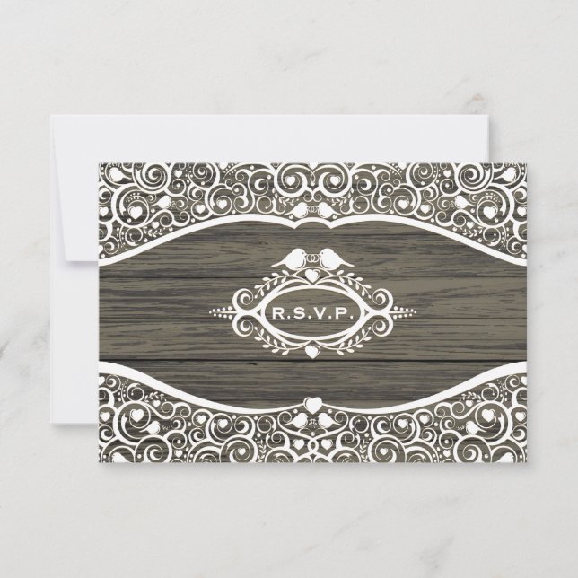 Tarjeta De Confirmación De Asistencia Lace Love Birds Vine Pattern R.S.V.P. (Anverso)