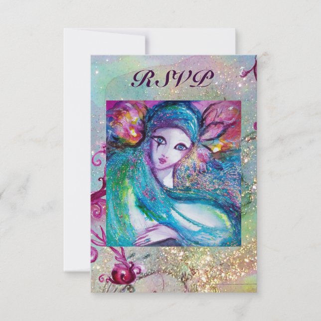 Tarjeta De Confirmación De Asistencia LADY AZUL MASK Floral Swirls Masquerade Fiesta Rsv (Anverso)