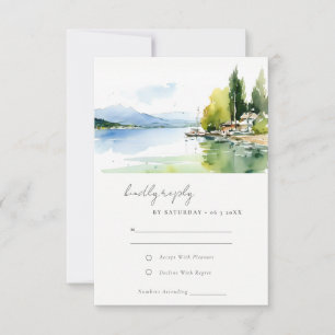 Tarjeta De Confirmación De Asistencia Lago Ginebra Suiza Paisaje Boda