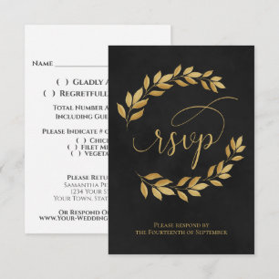 Tarjeta De Confirmación De Asistencia Las hojas de Laurel doradas sobre la elegante boda