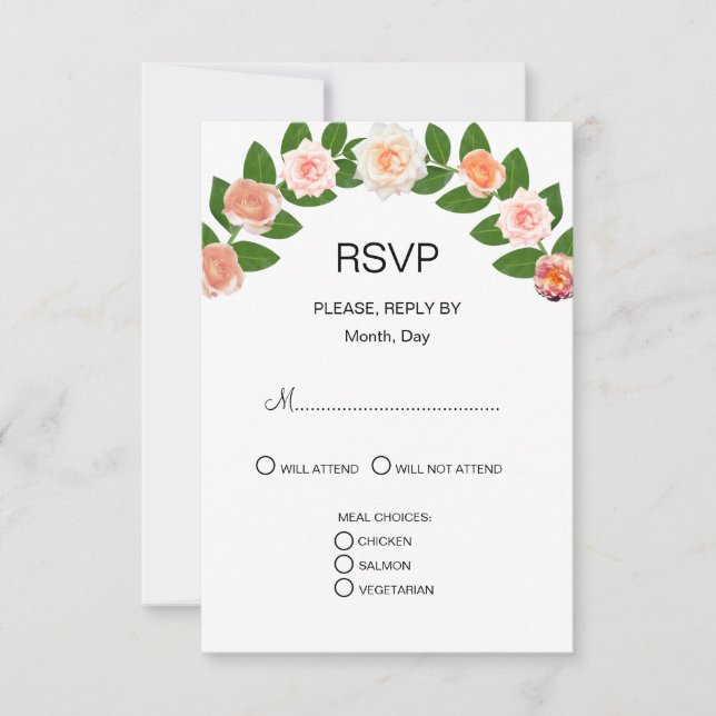 Tarjeta De Confirmación De Asistencia Laurel & Rose Flores Boda (Anverso)