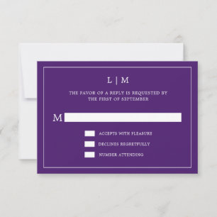 Tarjeta De Confirmación De Asistencia Lauren Purple Monograma Elegante Boda