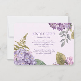 Tarjeta De Confirmación De Asistencia Lavanda acuática Hydrangea Fern hojasBoda