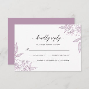 Tarjeta De Confirmación De Asistencia Lavanda Boda floral simple y delgada