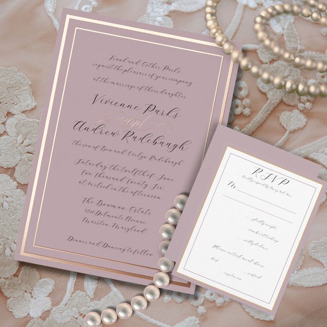 Tarjeta De Confirmación De Asistencia Lavanda empotrada con guiones elegantes 2 (Classy Burnished lilac color is subtle and feminine. Trendy smoked hue for 2025)