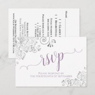 Tarjeta De Confirmación De Asistencia Lavanda en Boda de caligrafía blanca elegante