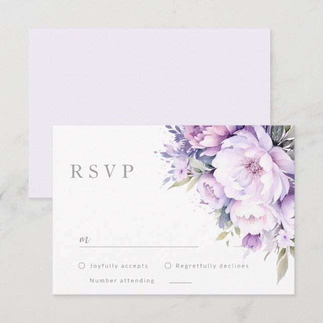 Tarjeta De Confirmación De Asistencia Lavanda encantada Boda morado floral (Anverso / Reverso)