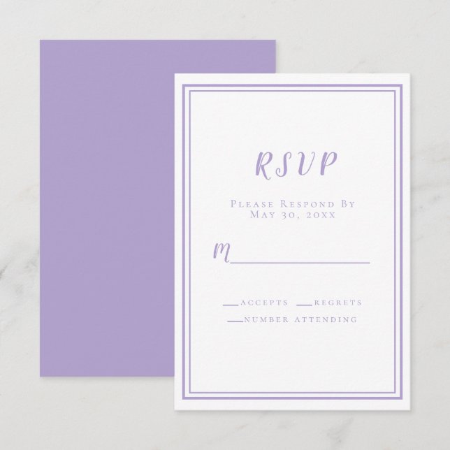 Tarjeta De Confirmación De Asistencia Lavender Elegant Minimalist Wedding  (Anverso / Reverso)