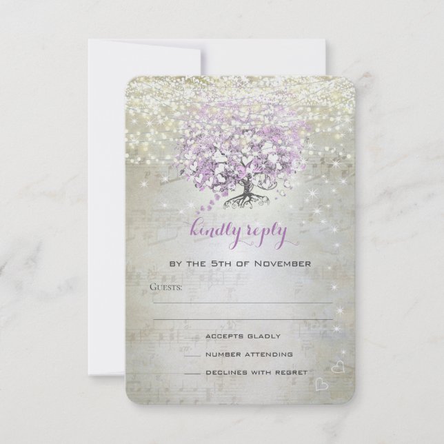 Tarjeta De Confirmación De Asistencia Lavender Fairytale Lights and Stars Boda (Anverso)