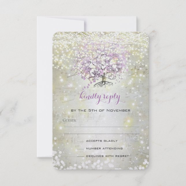 Tarjeta De Confirmación De Asistencia Lavender Fairytale Lights and Stars Boda (Anverso)