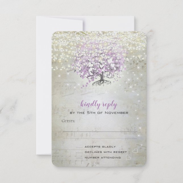 Tarjeta De Confirmación De Asistencia Lavender Fairytale Lights and Stars Boda (Anverso)
