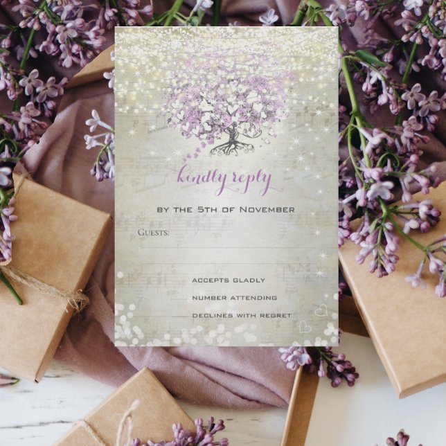 Tarjeta De Confirmación De Asistencia Lavender Fairytale Lights and Stars Boda (Subido por el creador)