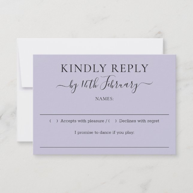 Tarjeta De Confirmación De Asistencia Lavender Lilac Purple Wedding Kindly Reply (Anverso)