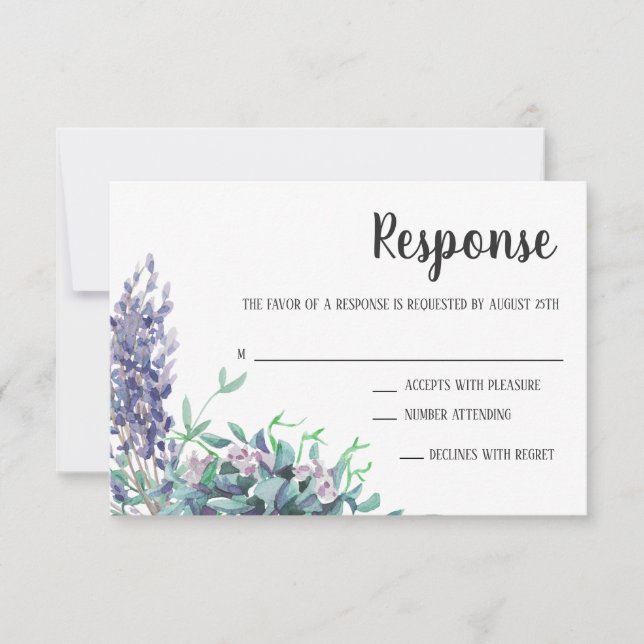 Tarjeta De Confirmación De Asistencia Lavender Love Floral Eucalyptus Purple Response (Anverso)