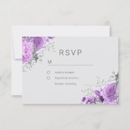 Tarjeta De Confirmación De Asistencia Lavender Purple & Silver Floral Elegante Boda