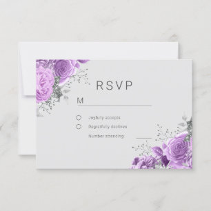 Tarjeta De Confirmación De Asistencia Lavender Purple & Silver Floral Elegante Boda