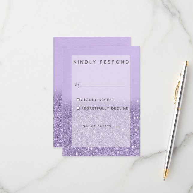 Tarjeta De Confirmación De Asistencia Lavender Purpurina Boda moderno (Anverso/Reverso In Situ)