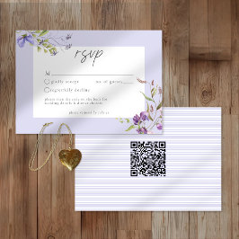 Tarjeta De Confirmación De Asistencia Lavender Wildflower Garden Romantic Wedding QR
