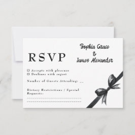 Tarjeta De Confirmación De Asistencia Lazo negro y blanco | Boda elegante | Monocromo