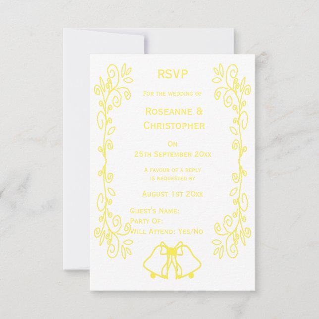 Tarjeta De Confirmación De Asistencia Lemon Bells Scrollwork Design Boda (Anverso)
