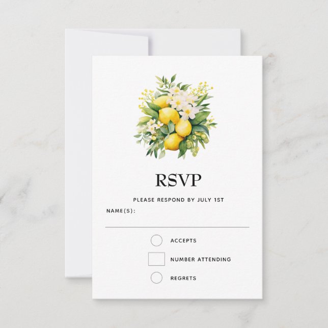 Tarjeta De Confirmación De Asistencia Lemon Bouquet con Boda de flores blancas (Anverso)