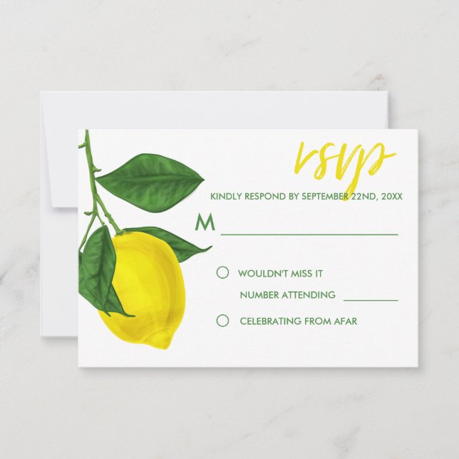 Tarjeta De Confirmación De Asistencia Lemones Amarillos Frescos y Hojas Verdes (Anverso)