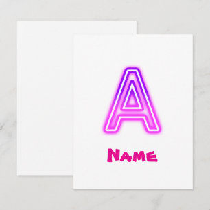 Tarjeta De Confirmación De Asistencia Letra Neon A Monograma Brillante Rosa Purpura Inic