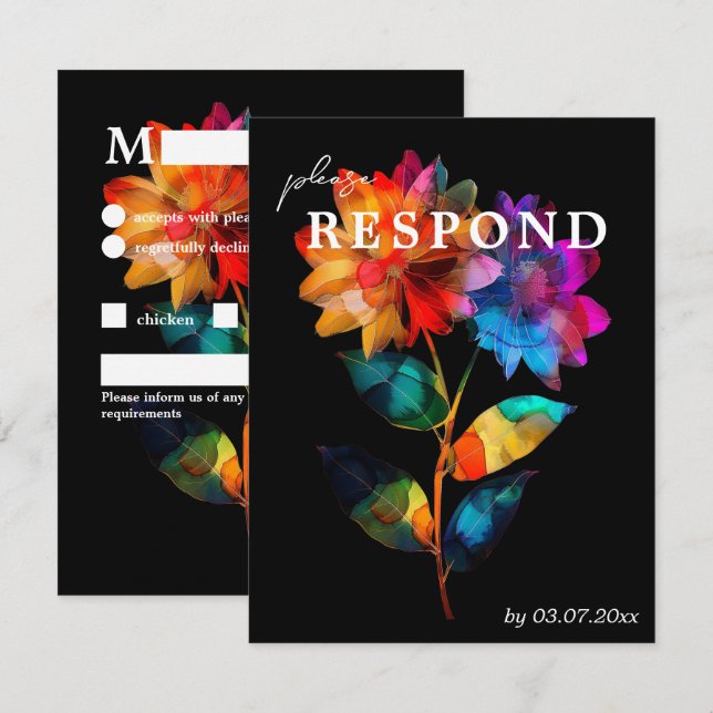 Tarjeta De Confirmación De Asistencia 🌈 LGBTQ With dietary choice  Petals & Pride  (Anverso / Reverso)