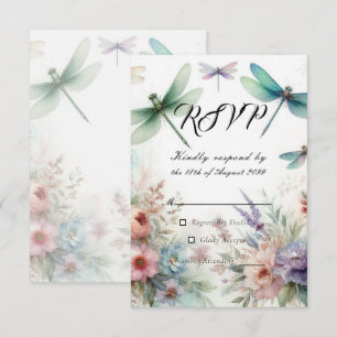 Tarjeta De Confirmación De Asistencia Libélulas y Florales Pastel para Boda