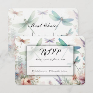 Tarjeta De Confirmación De Asistencia Libélulas y Florales Pastel para Boda