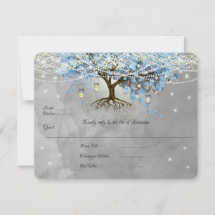 Tarjeta De Confirmación De Asistencia Ligero Pálido Dusty Blue Heart Leaf Tree Forest Rs