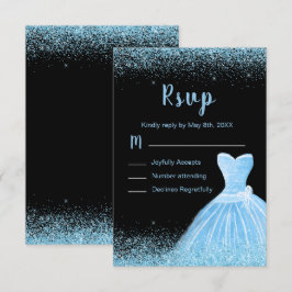 Tarjeta De Confirmación De Asistencia Light Blue Dress Faux Glitter Sweet 16 Birthday