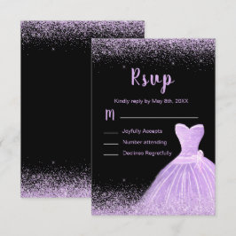 Tarjeta De Confirmación De Asistencia Light Purple Dress Faux Glitter Sweet 16 Birthday