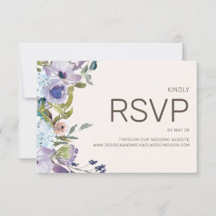 Tarjeta De Confirmación De Asistencia Lila Azul Polvoriento Boho Acuarela Floral Boda