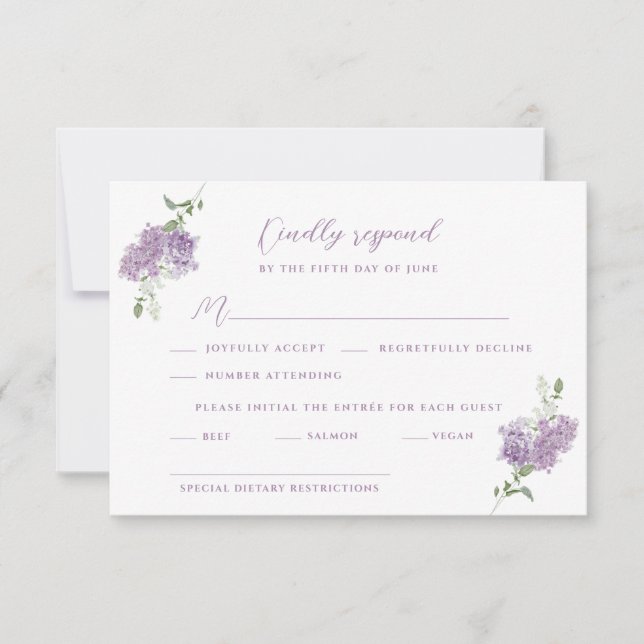 Tarjeta De Confirmación De Asistencia Lilac Floral Bouquet Boda (Anverso)